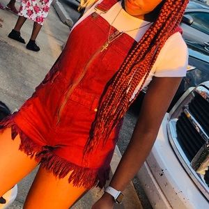 Denim overall romper